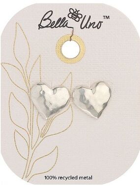 Bella Uno hammered heart stud earrings made from 100% recycled metal